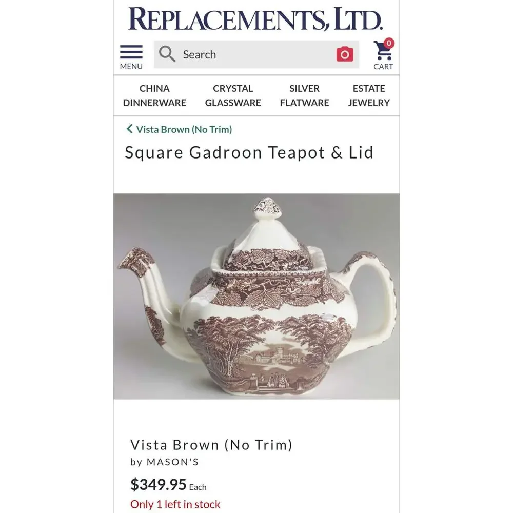 Mason's Vista Pink Red Transfer Teapot & Lid England Vintage $250.00